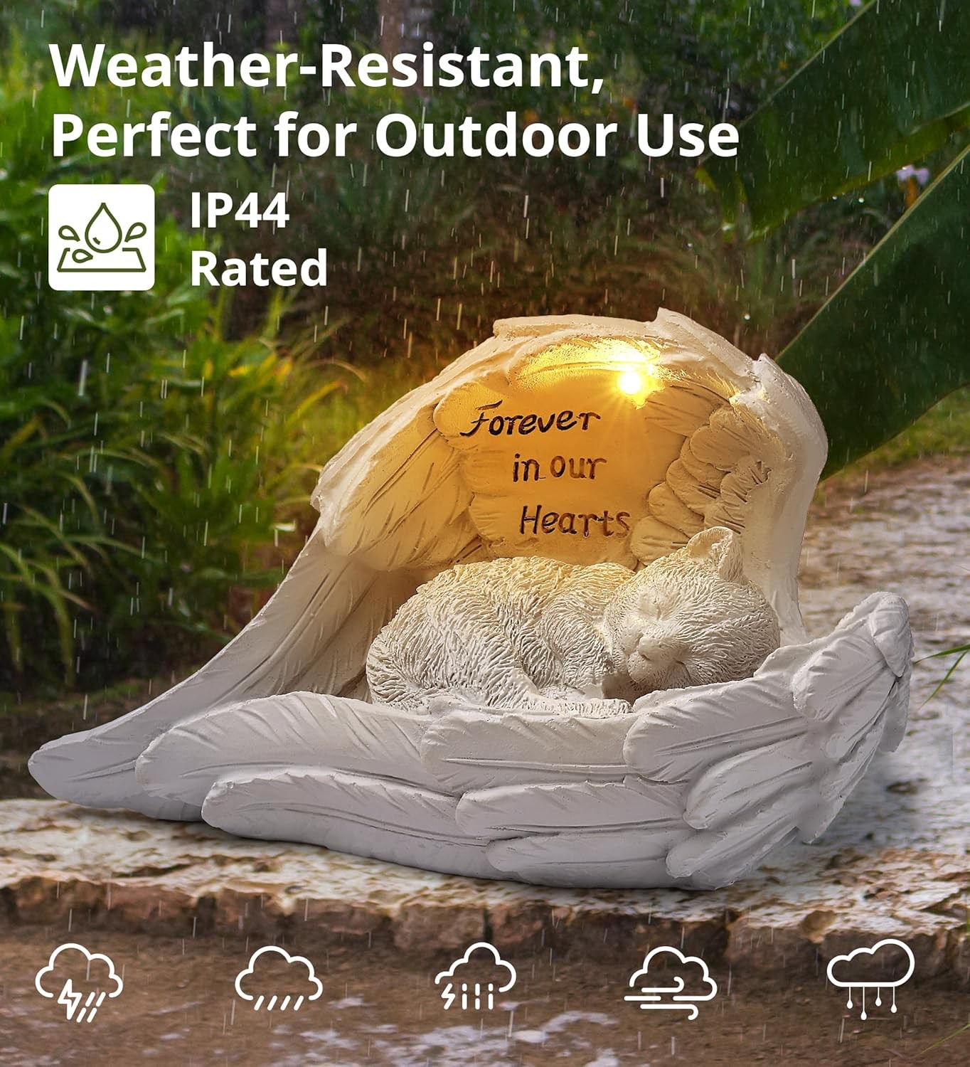Pet Cat Solar Garden Memorial Statue – Outdoor Resin Angel Kitty with Solar Li