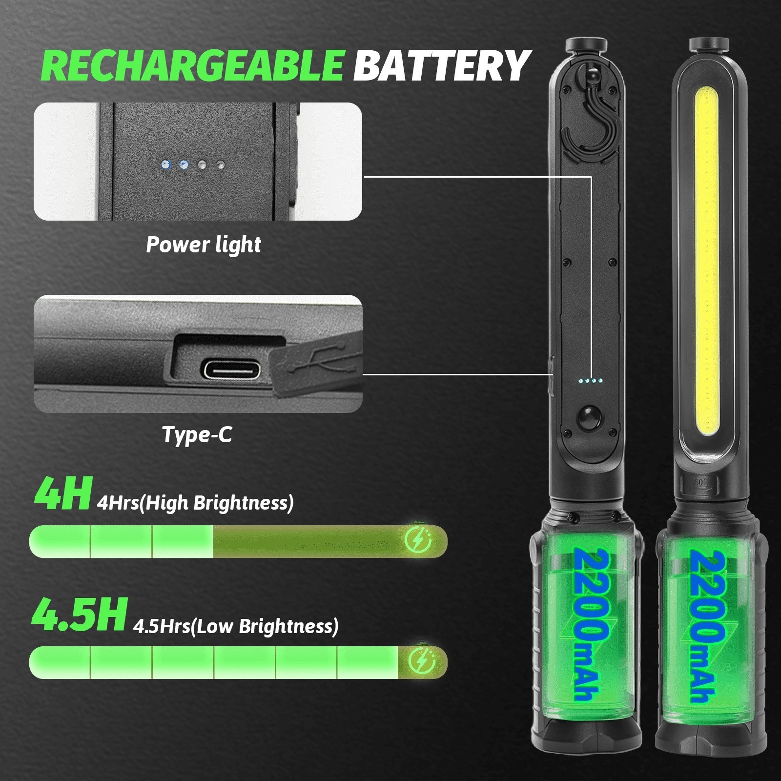 LED Underhood Work Light Bar 2PK – Rechargeable Magnetic Mechanic Light for Car
