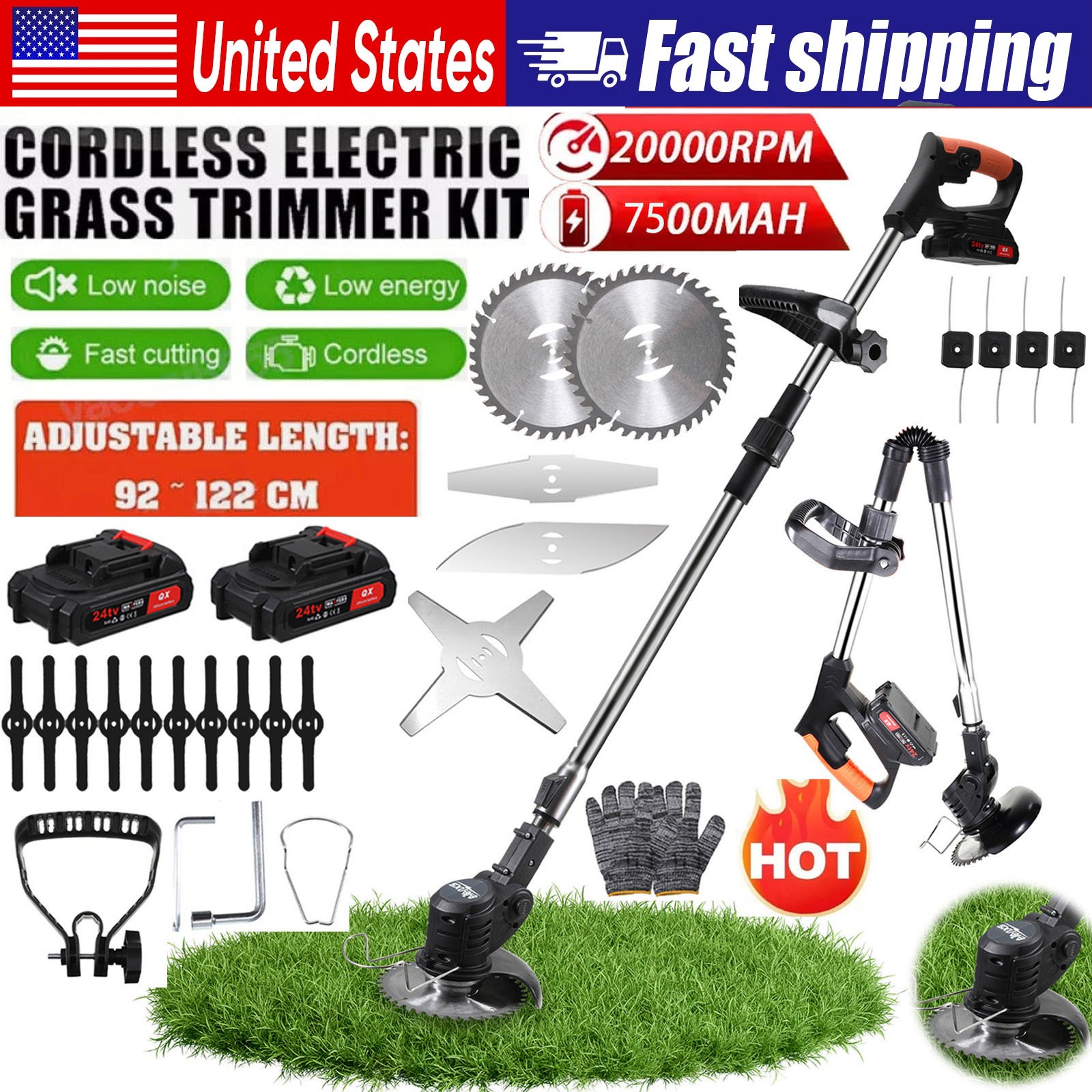 24V Cordless Weed Eater Electric Brush Cutter Lawn Edger Grass String Trimmer