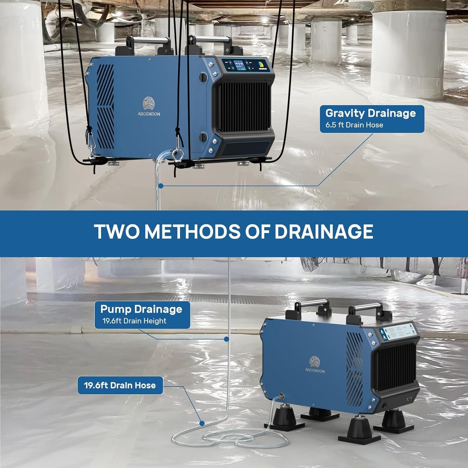 ARGENDON 145 Pint Crawl Spaces Dehumidifier with Pump for Basement 1800 Sq.Ft