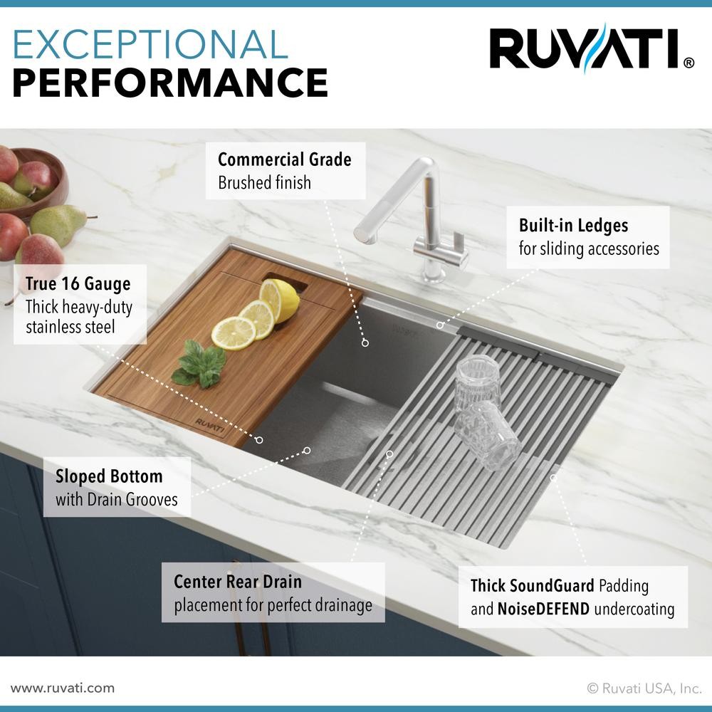 Ruvati 32-inch Workstation Ledge Undermount 16 Gauge Stainless Steel Kitchen…