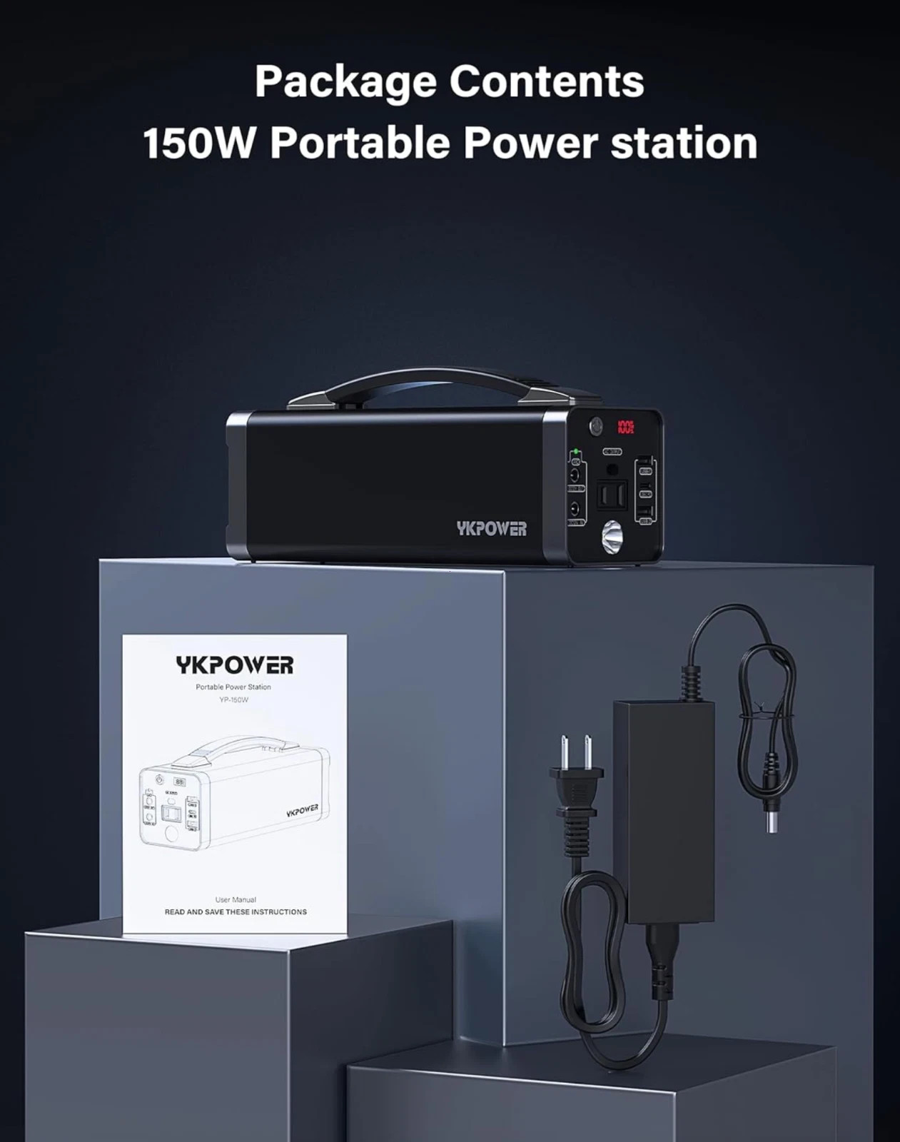 Portable PowerStation 150W, 133.2Wh/36000mAh Fast Charging with 5 Outputs AC Opt