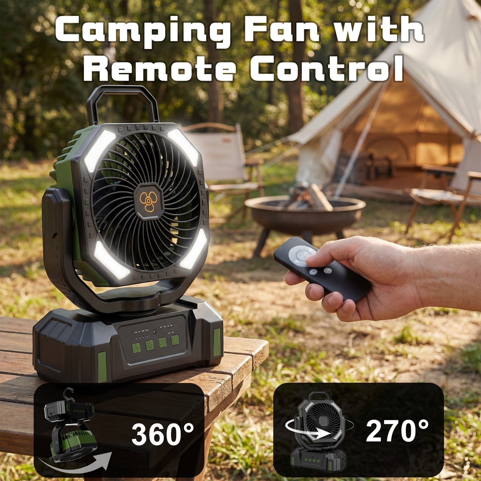 🎁20000mAh Portable Camping Fan Battery Powered Tent Light Fan W/ LED Light Fans