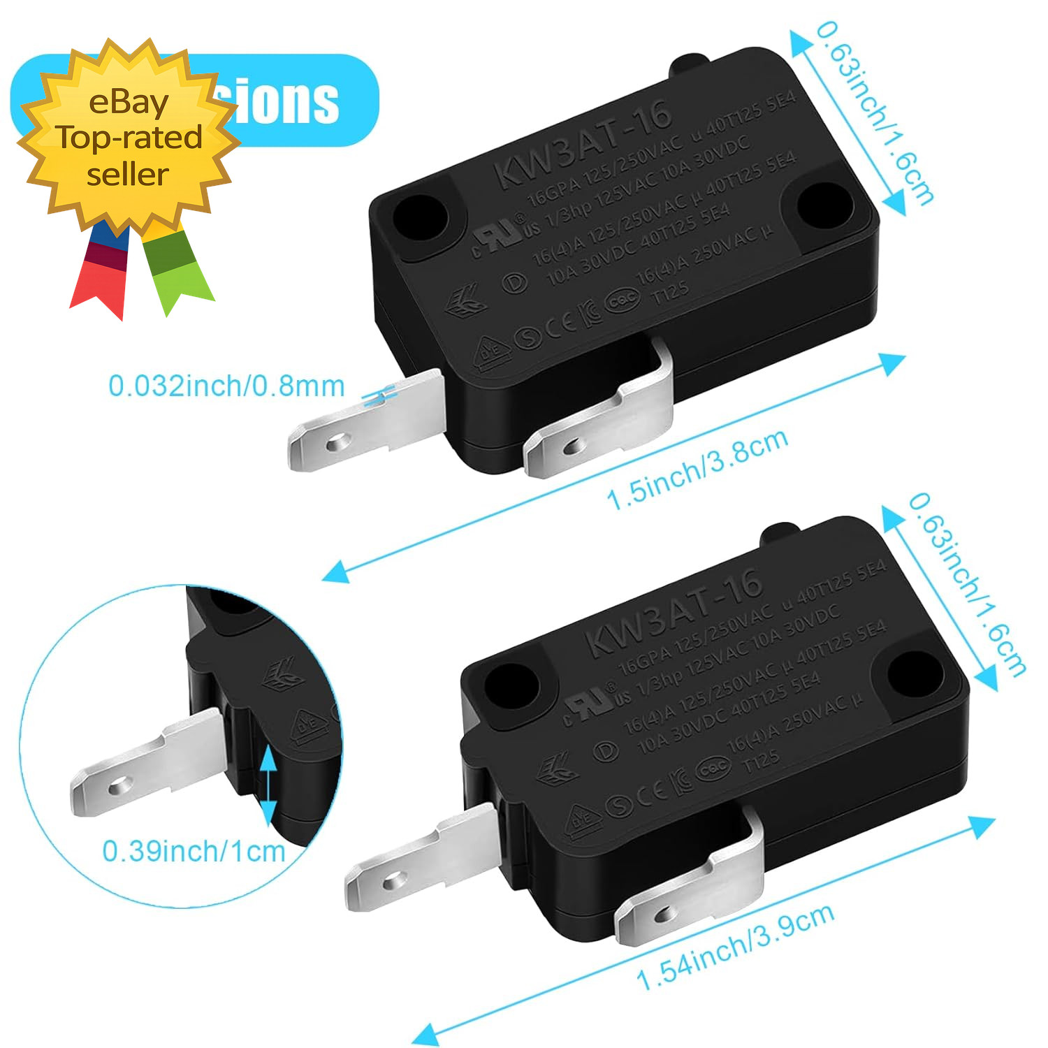 3PCS Microwave Oven Door Switch Replacement Parts 16A 125/250V, Kw3At-16