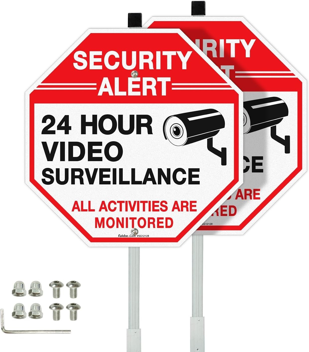 Security Sign Video Surveillance Sign with 36″ Stake for Outside, 2-Pack 12″x…