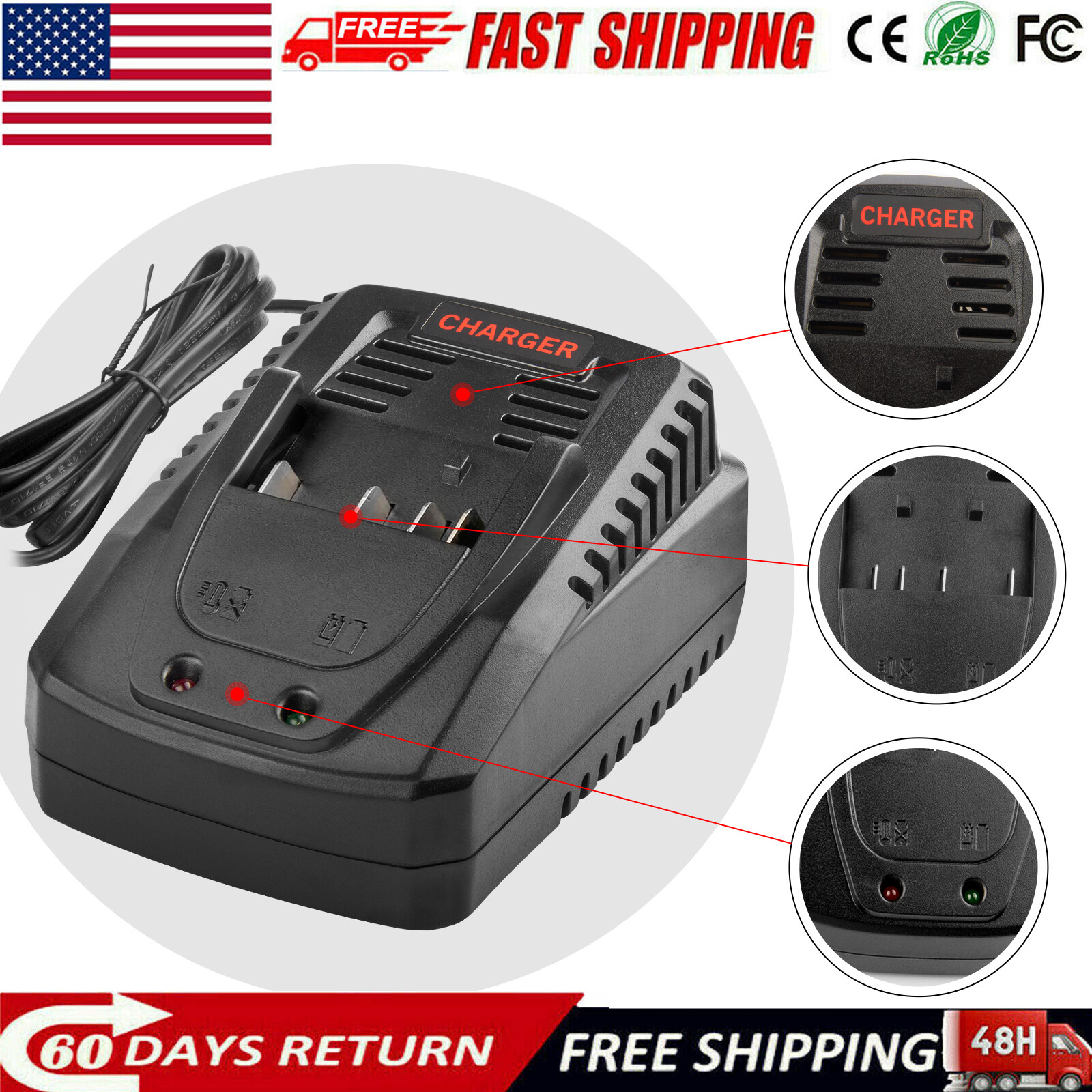 For BOSCH 18V Li-Ion Battery Charger BC660 BAT609 BAT618 BAT611 BAT620 BAT610G