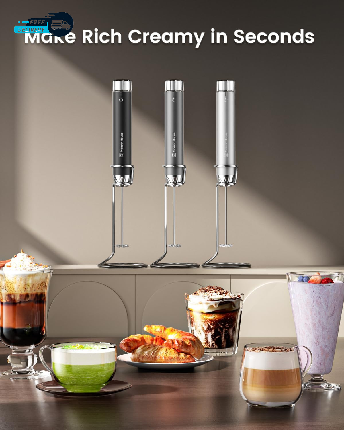 Rechargeable Milk Frother with Stepless Speed Control Lunafro Max Handheld