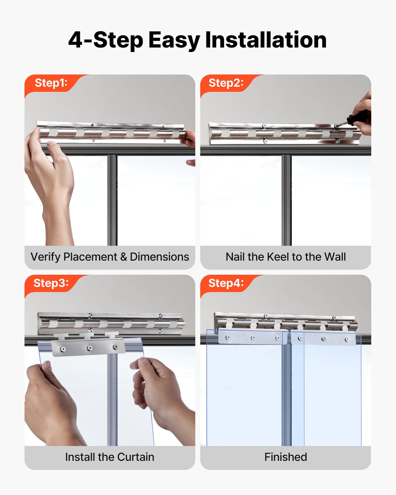 VEVOR 12 PCS PVC Strip Curtain 96 x 72 x 0.08 in Smooth Plastic Door Strips
