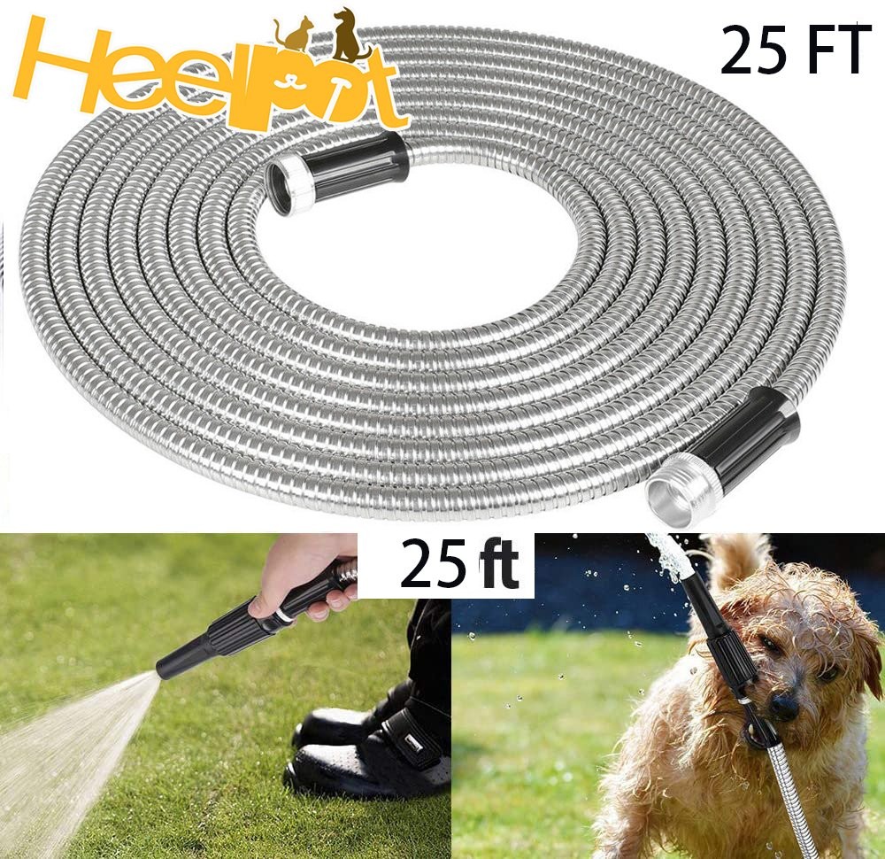 NEW 25FT Stainless Steel Metal Garden Water Hose Pipe Flexible Lightweight