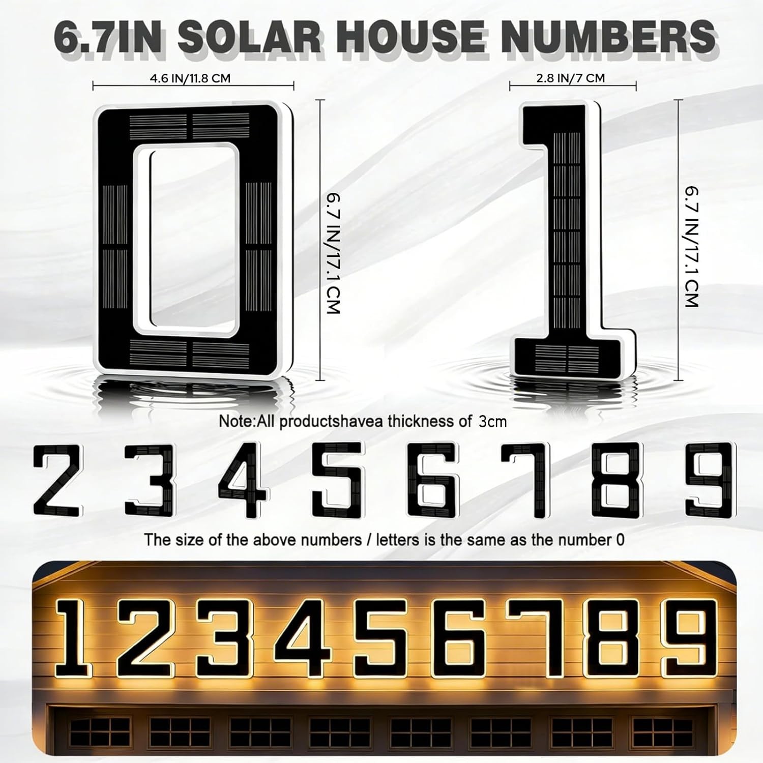 6.7 in Solar LED House Number Light Waterproof Outdoor Address Sign No Wiring