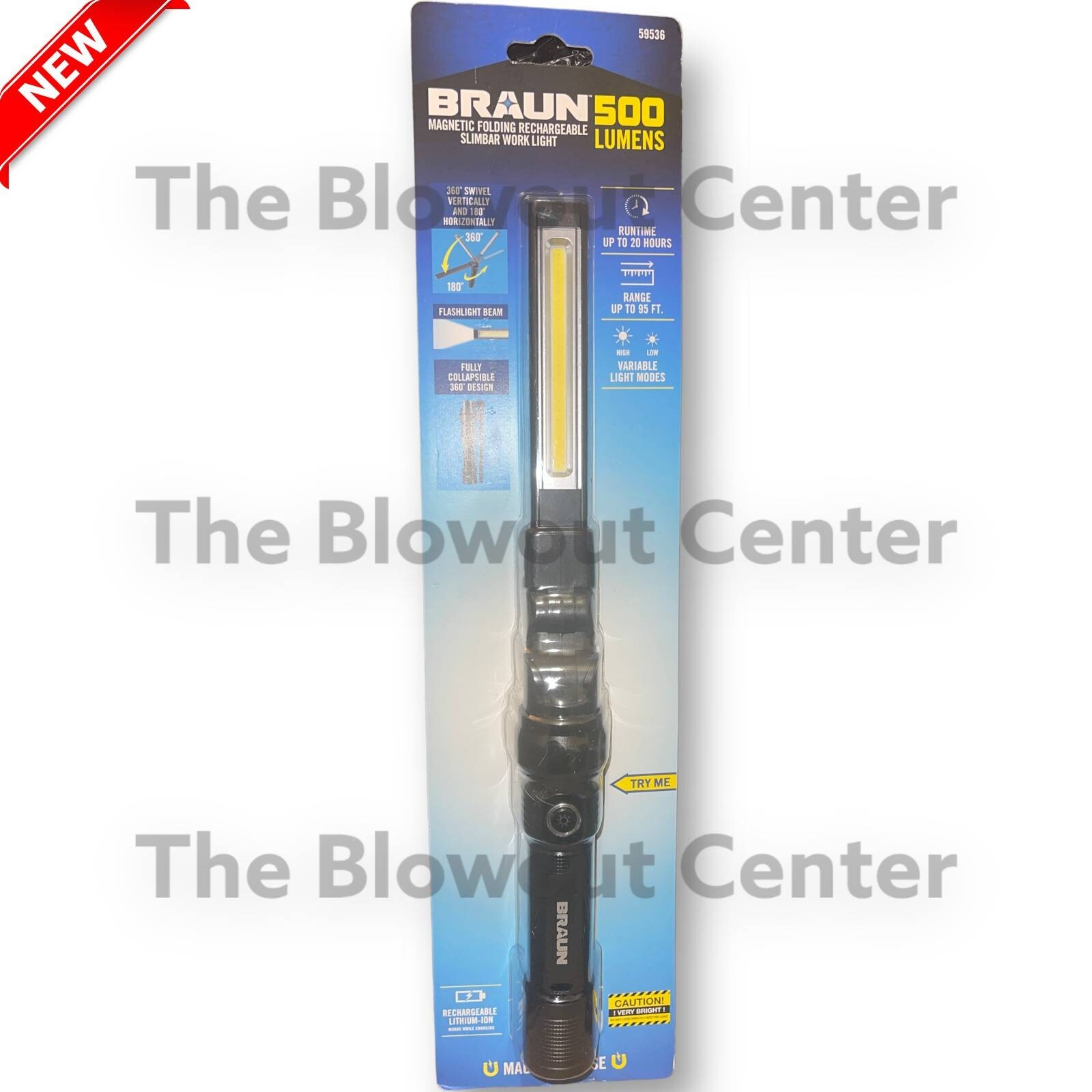 Braun Slim Bar Folding Rechargeable 500 Lumens Magnetic Led Light