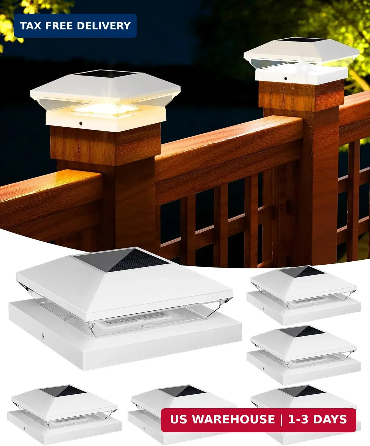T-SUN Solar Post Cap Lights Outdoor 6 Pack, 2 Modes LED Fence Post Solar Lights