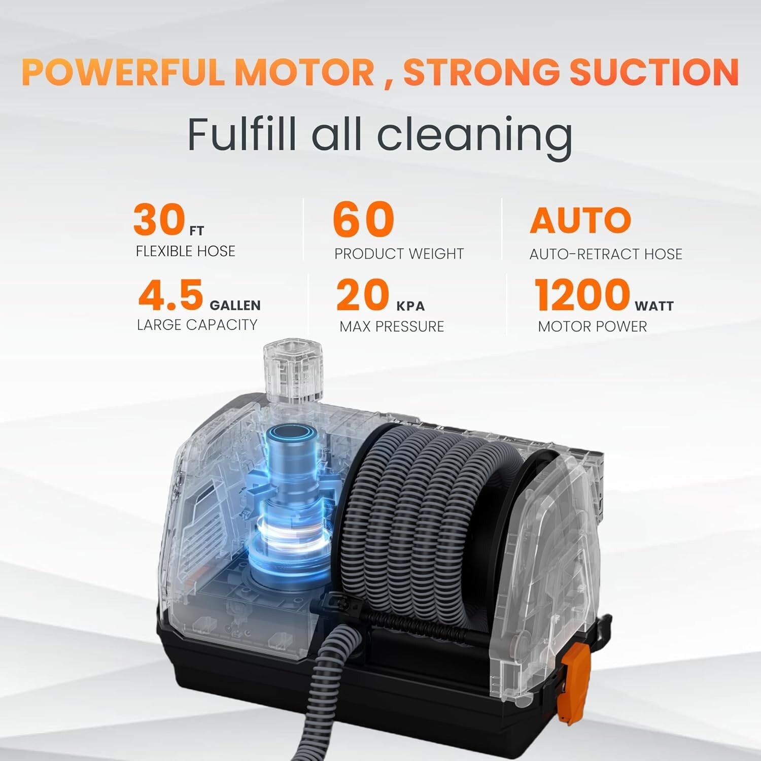 Giraffe Tools Wet Dry Vacuum Cleaner with 30FT Retractable Hose Wall-mounted USA