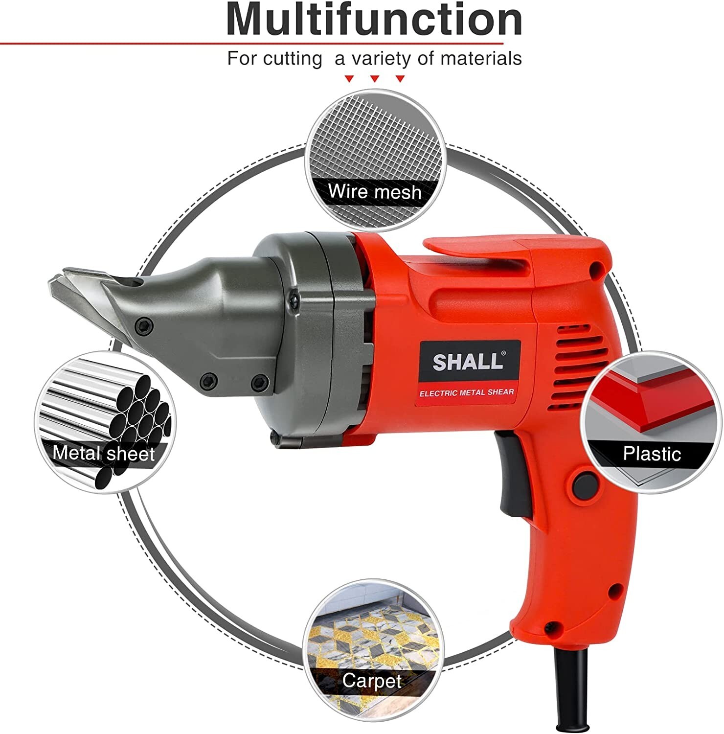 SHALL Electric Metal Shear,4.0-Amp Corded Sheet Metal Cutter,360 Swivel Head