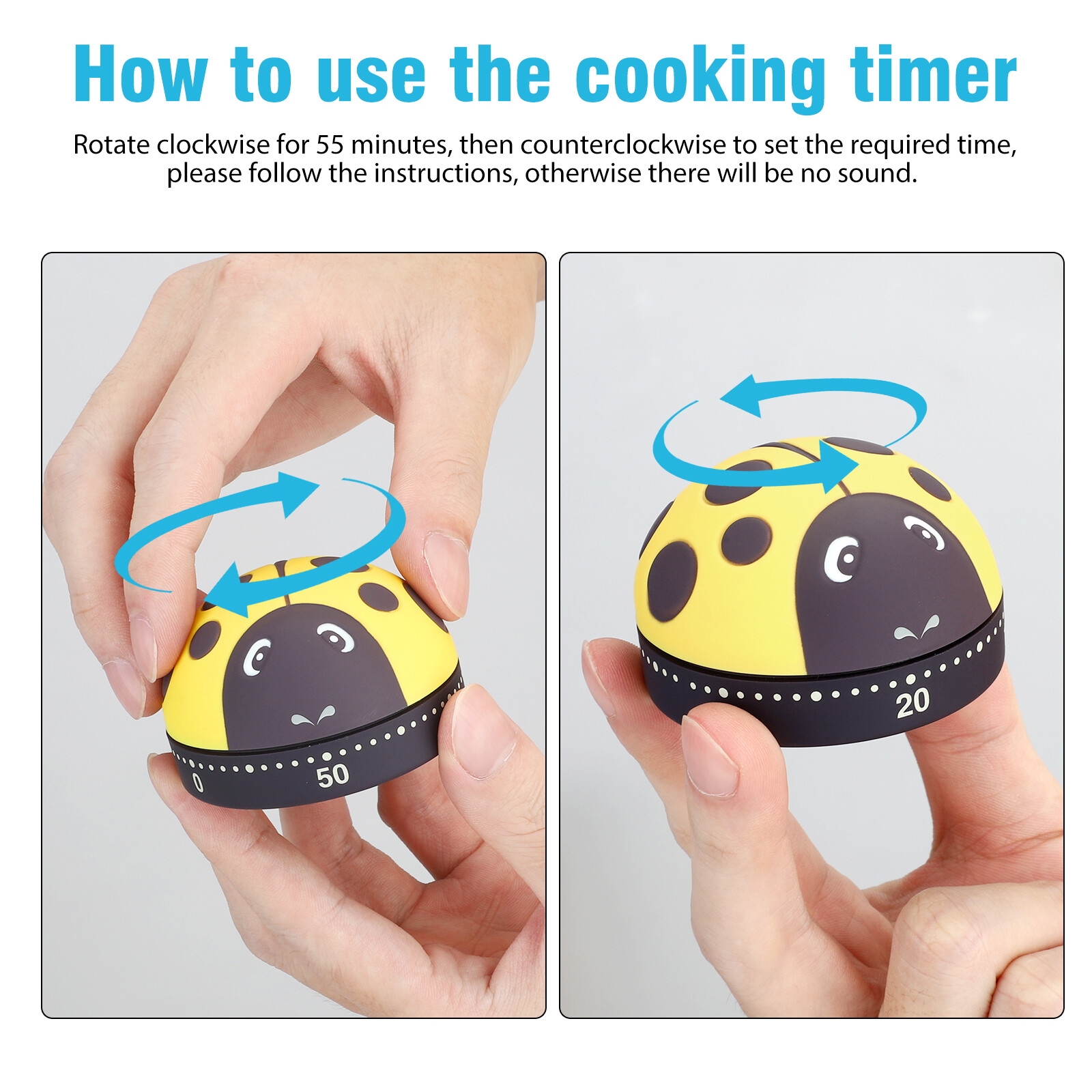 2 x Kitchen Cooking Timer Cute Cartoon Ladybug 60-Minute Analog Mechanical Alarm