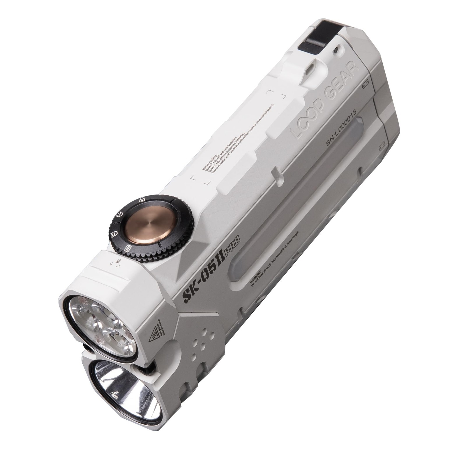 EDC Flashlight SK05 Pro 2 5000LM Rechargeable LED Spotlight White LOOP GEAR Flat