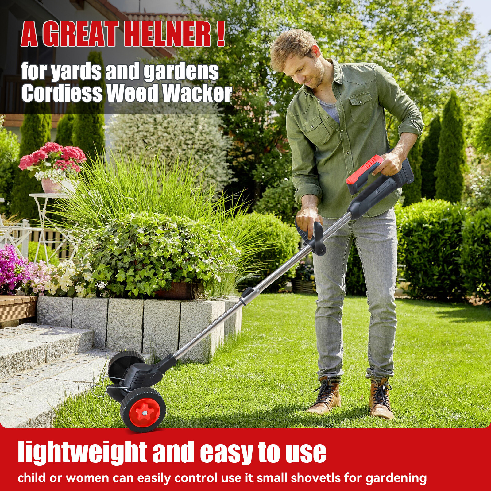 2500W Cordless Weed Eater Electric Brush Cutter Grass String Trimmer Lawn Edger