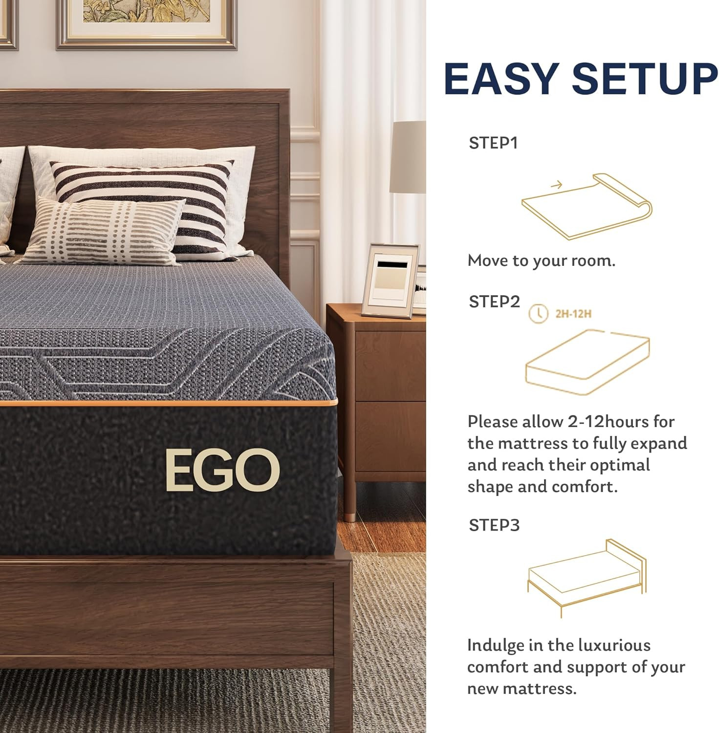 EGOHOME 14″ King Copper Gel Memory Foam Mattress – Pain Relief & CertiPUR-US