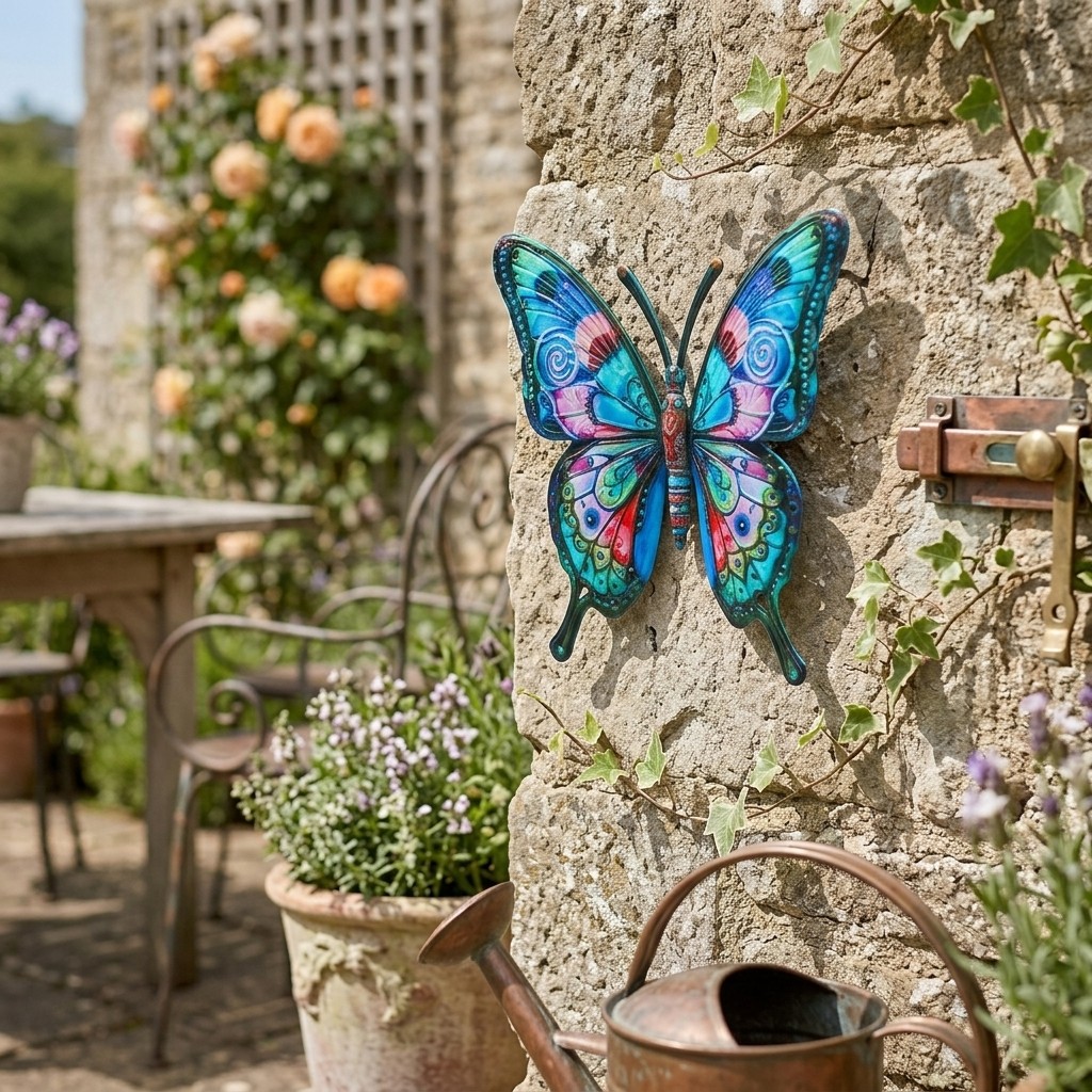 Metal Butterfly Wall Art Decor, Vibrant Colorful Iron Sculpture for Garden