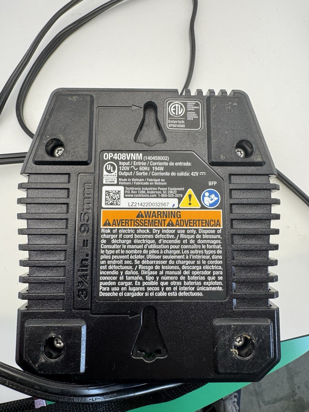 Ryobi PCG002 18v ONE+ Battery Charger