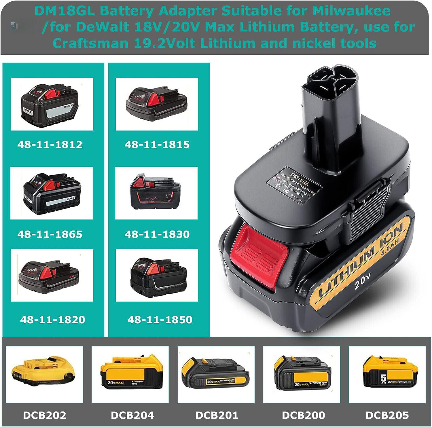 DM18GL Battery Adapter for Milwaukee For Dewalt 18V Convert for Craftsman 19.2V