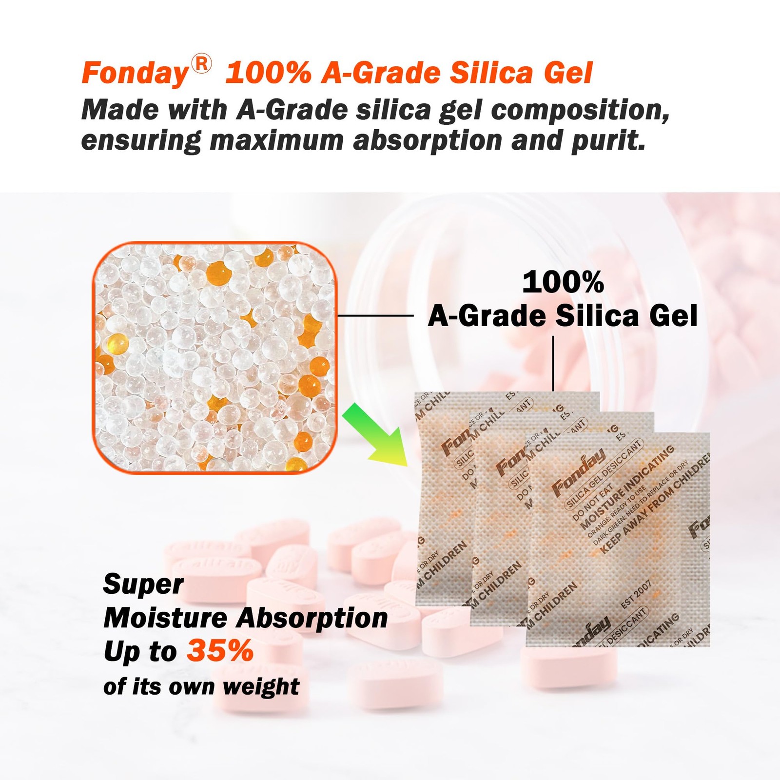 5g x 30 packs Fonday Rechargeable Silica Gel Desiccant Packets Food Grade Fast