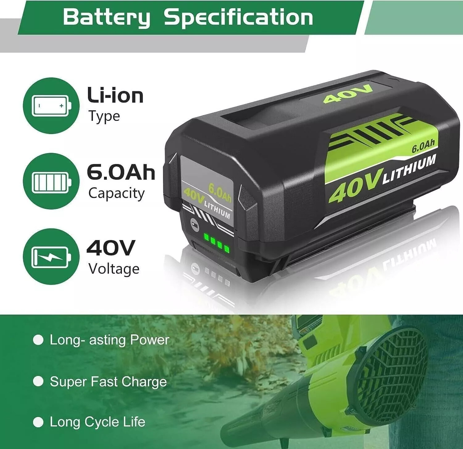 1/2X 40V For Ryobi 40Volt 8.0Ah Battery High Capacity Lithium ion OP4050 OP40602