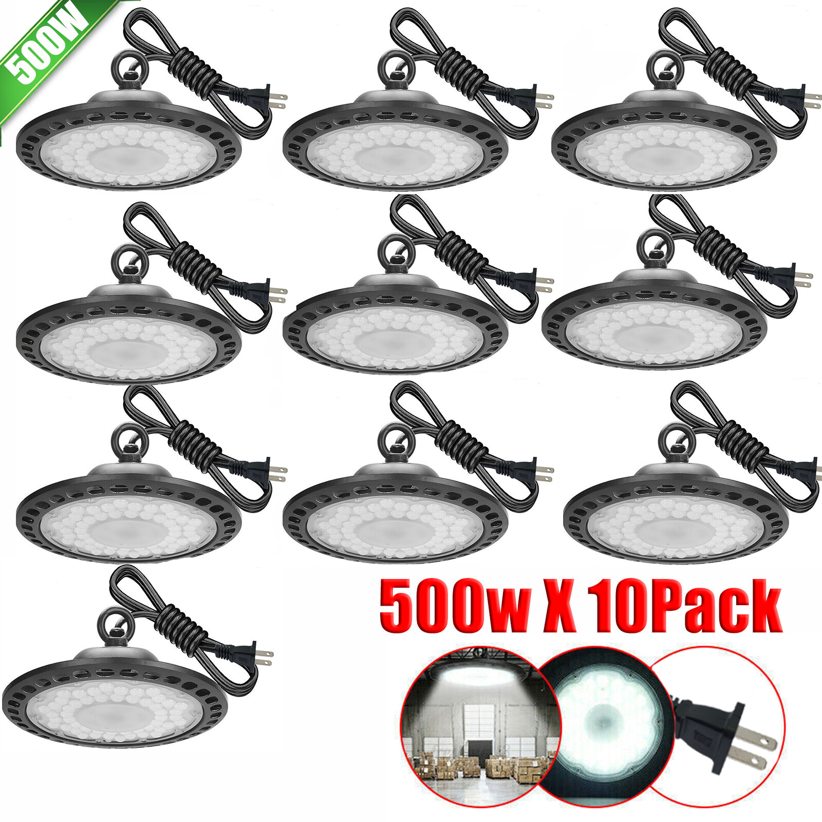 10 Pack 500W UFO Led High Bay Light Factory Warehouse Commercial Led Shop Lights