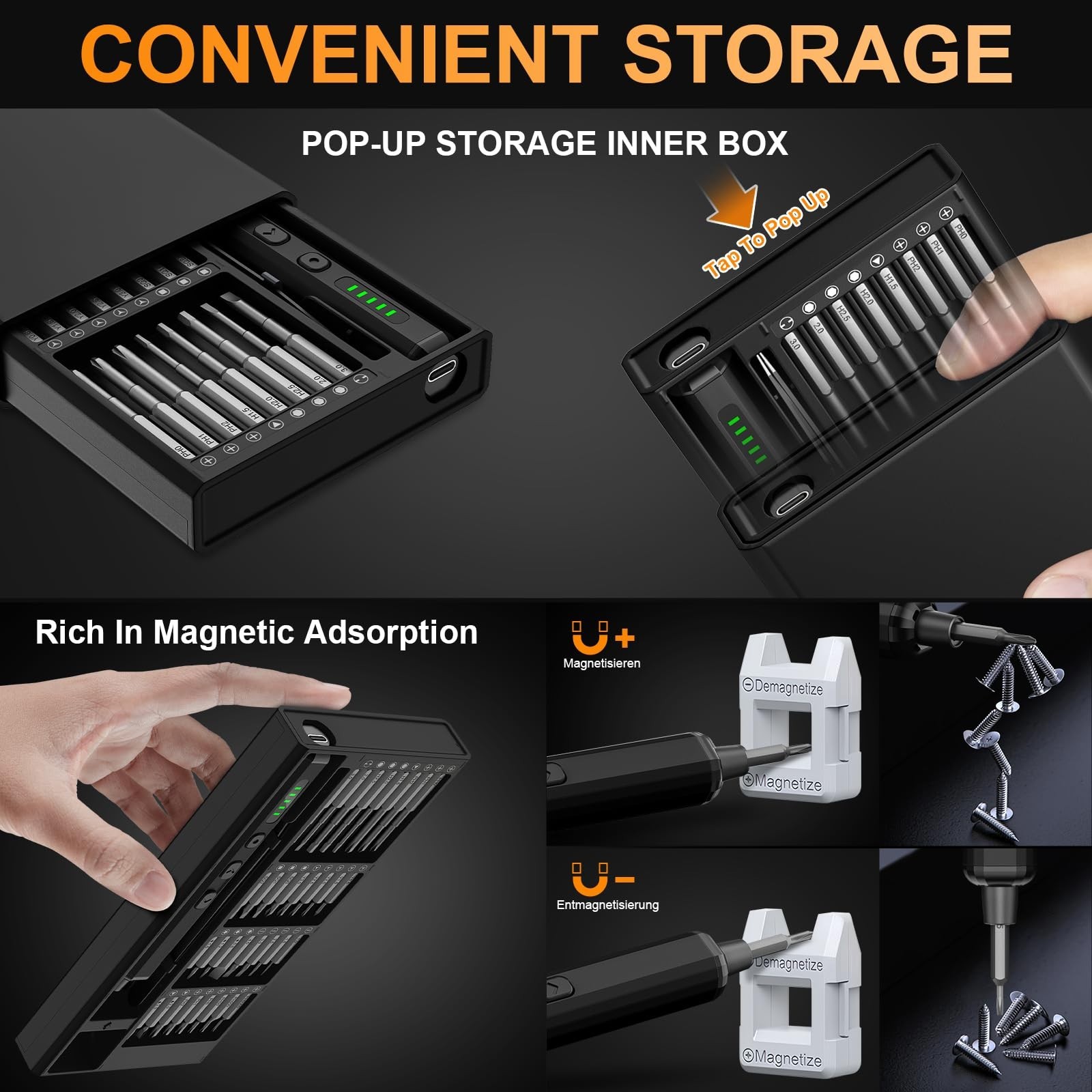 Cordless Mini Electric Screwdriver Set, 3.7V Rechargeable Precision Tool Kit, 72