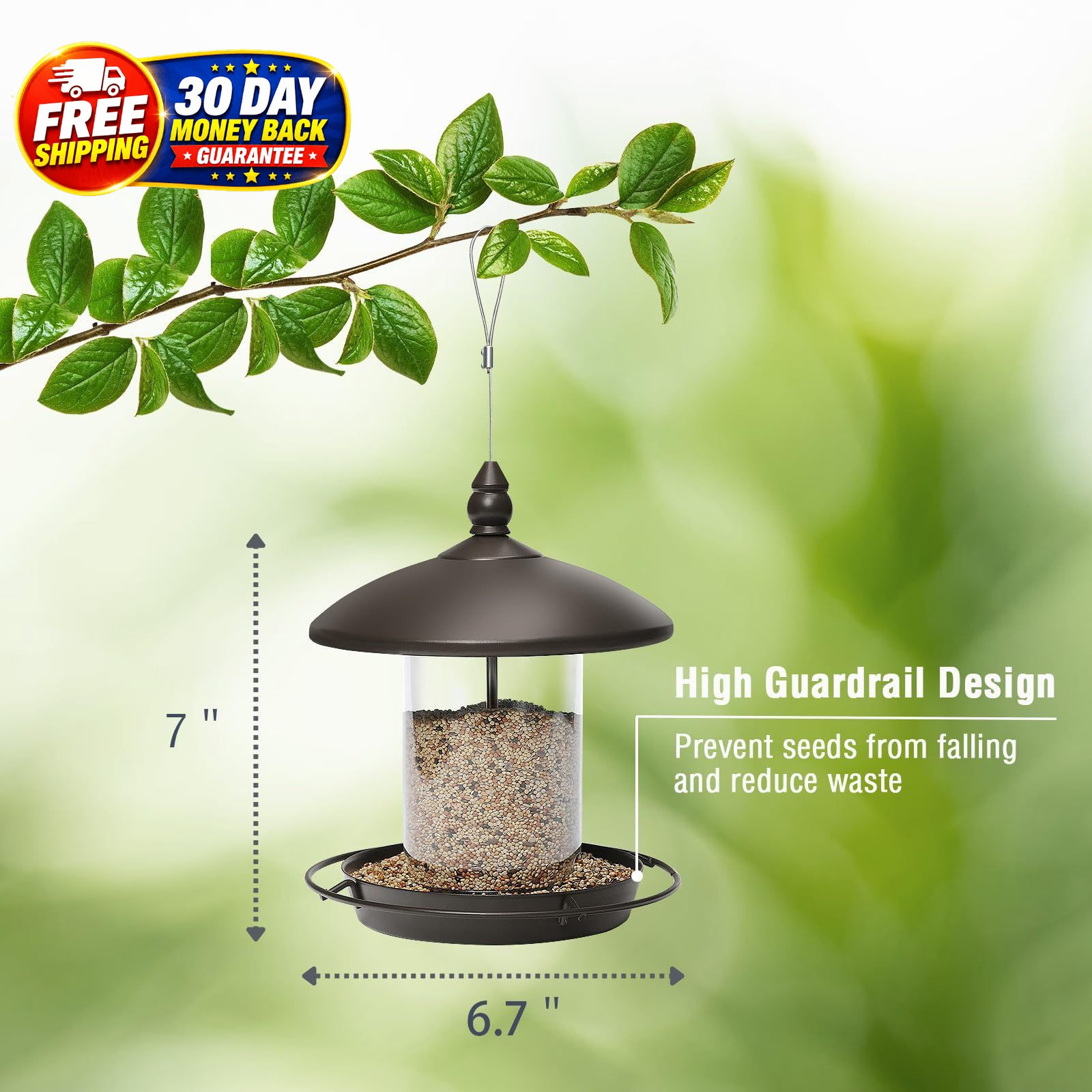 Metal Roof Bird Feeder – Chew Proof for Outdoor Hanging 1.7lb:Bronze