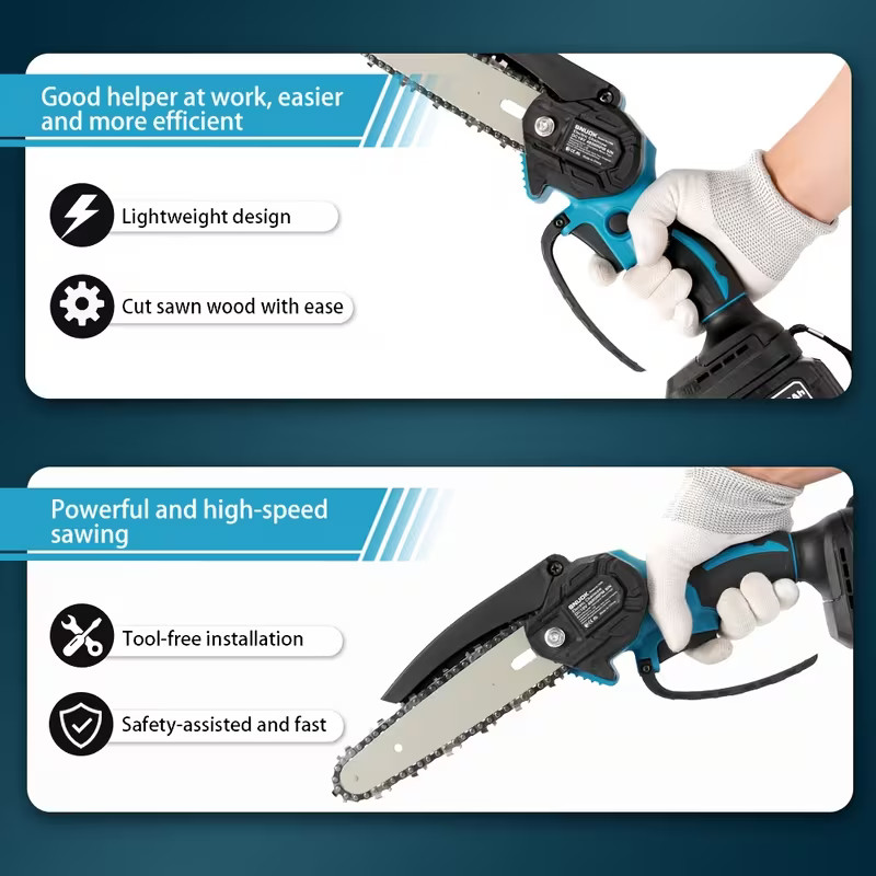 Electric 6″ Mini Chainsaw Cordless – Handheld Power Chain Saw with 2 Batteries