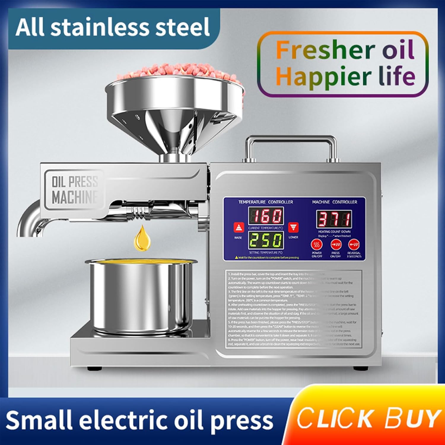 Oil Press Machine Oil Extractor Commercial Automatic Stainless Steel Cold Press