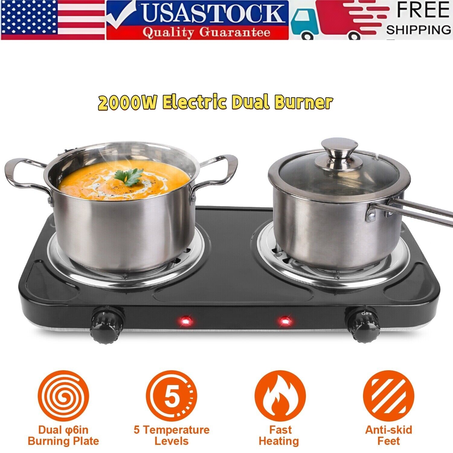 Dual Electric Stove Burner Travel Compact Small Hot Plate For Cooking – 2000 W
