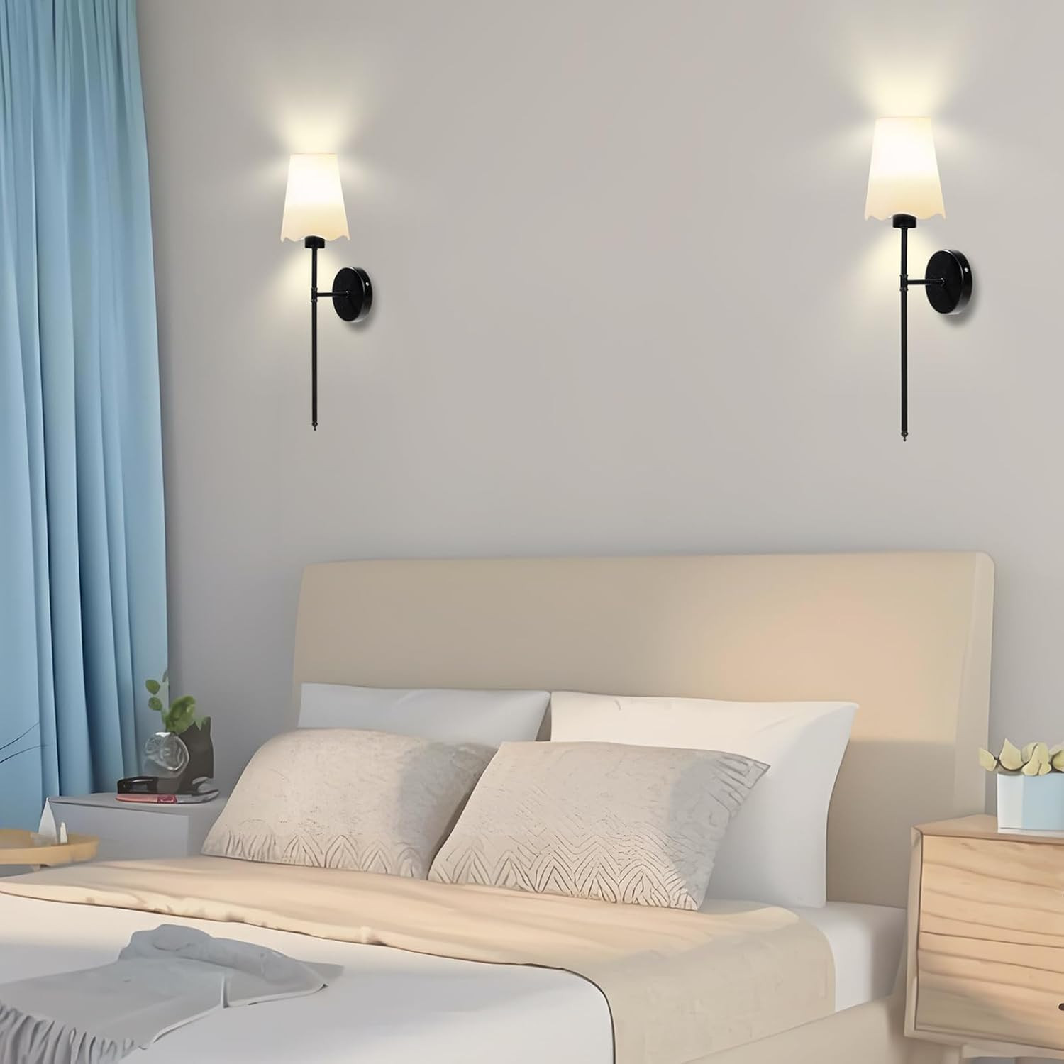 Rechargeable Battery Wall Sconce Set of 2, Dimmable LED with Remote Control