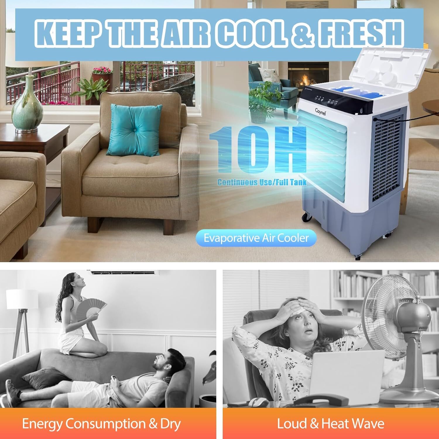 Evaporative Swamp Cooler w/ 5.3 Gallon Water Tank Cooling Tower Fan for Outdoor