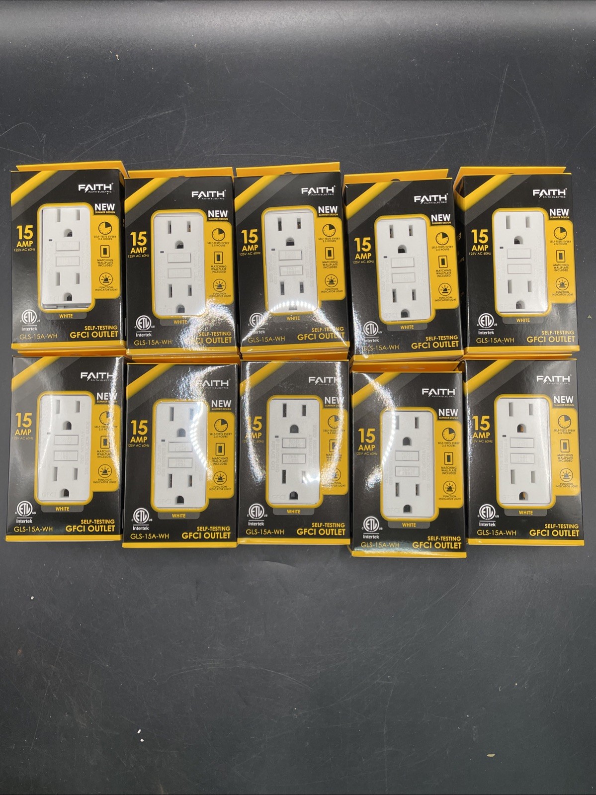 Faith Electric 15A 125v Gfci Outlet W/ Self-Test & Wall Plate (White) (10-Pack)