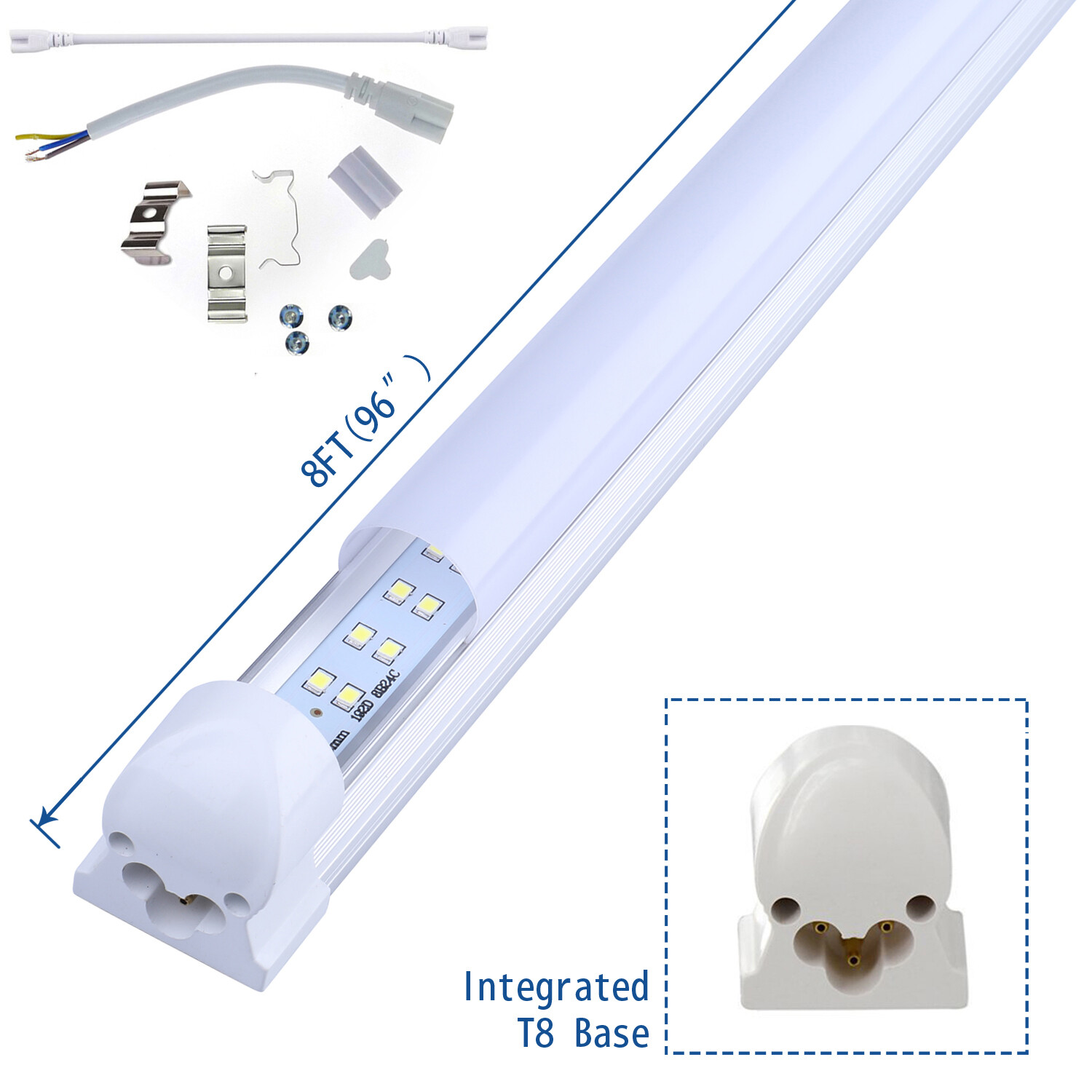 8ft Linkable Led Shop Light Fixture, T8 Integrated 8 Foot Led Tube Light Bulbs