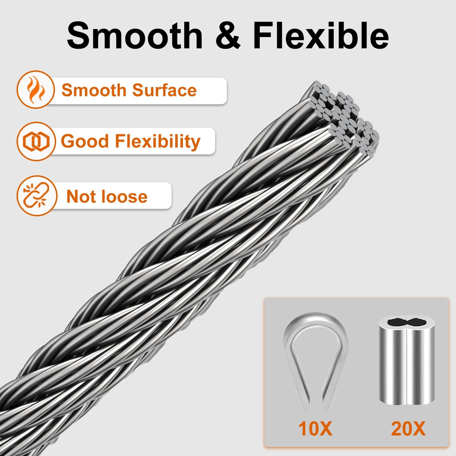 Silver 1/8 Inch Wire Rope Metal Cable 100 Ft