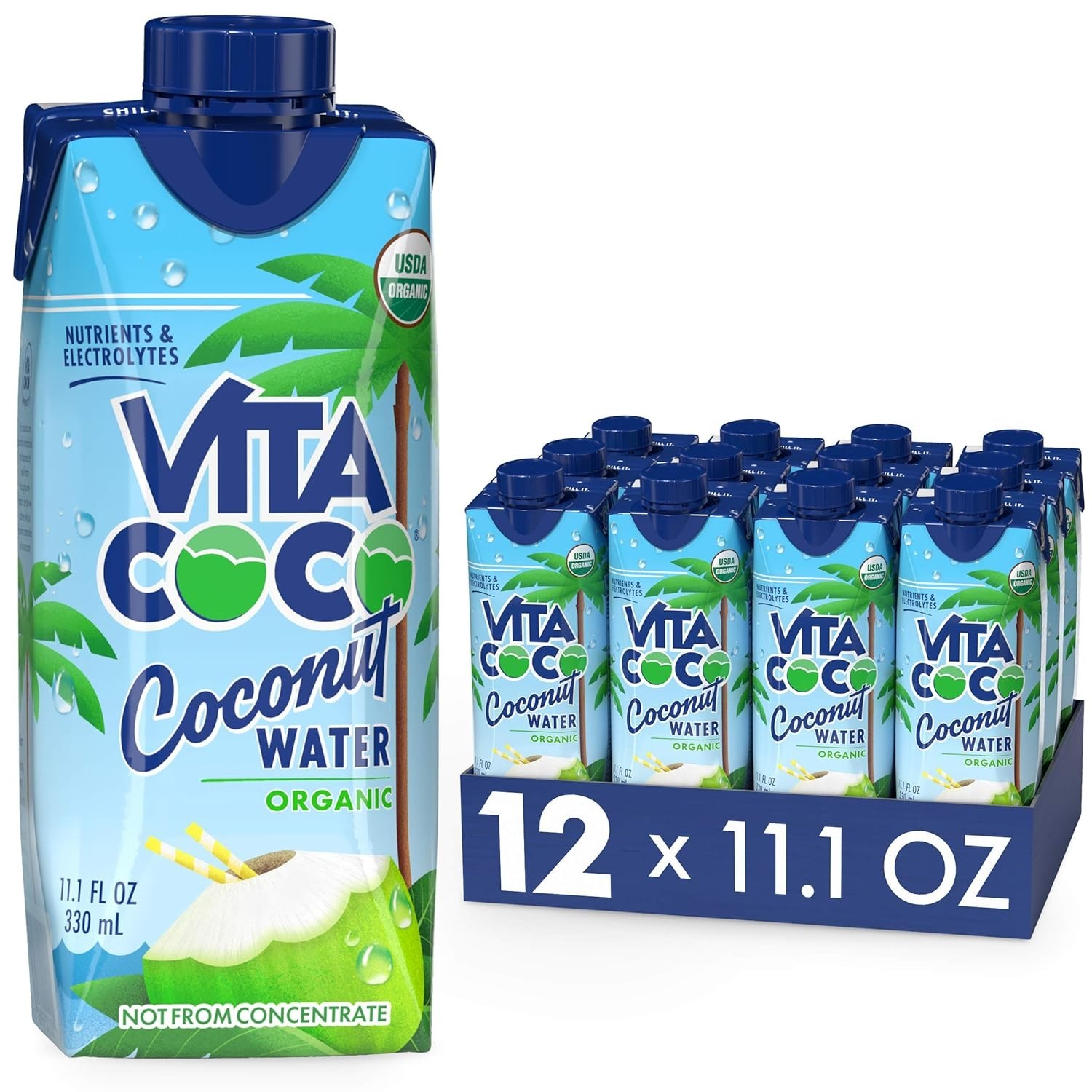 Vita Coco Coconut Water, Pure Organic, Refreshing Coconut Taste, Pack Of 12