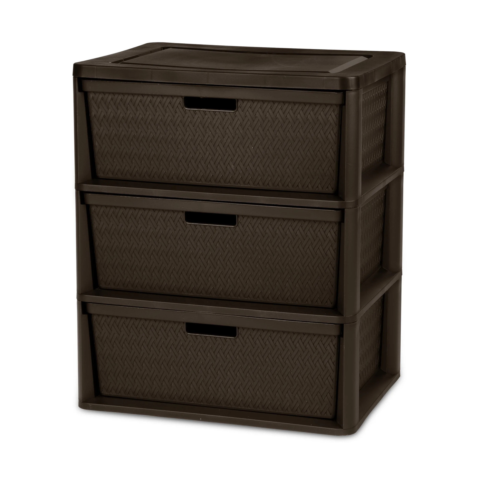 Wide 3 Drawer Tower, Plastic Storage Organizer with Removable Decorative Bins, E