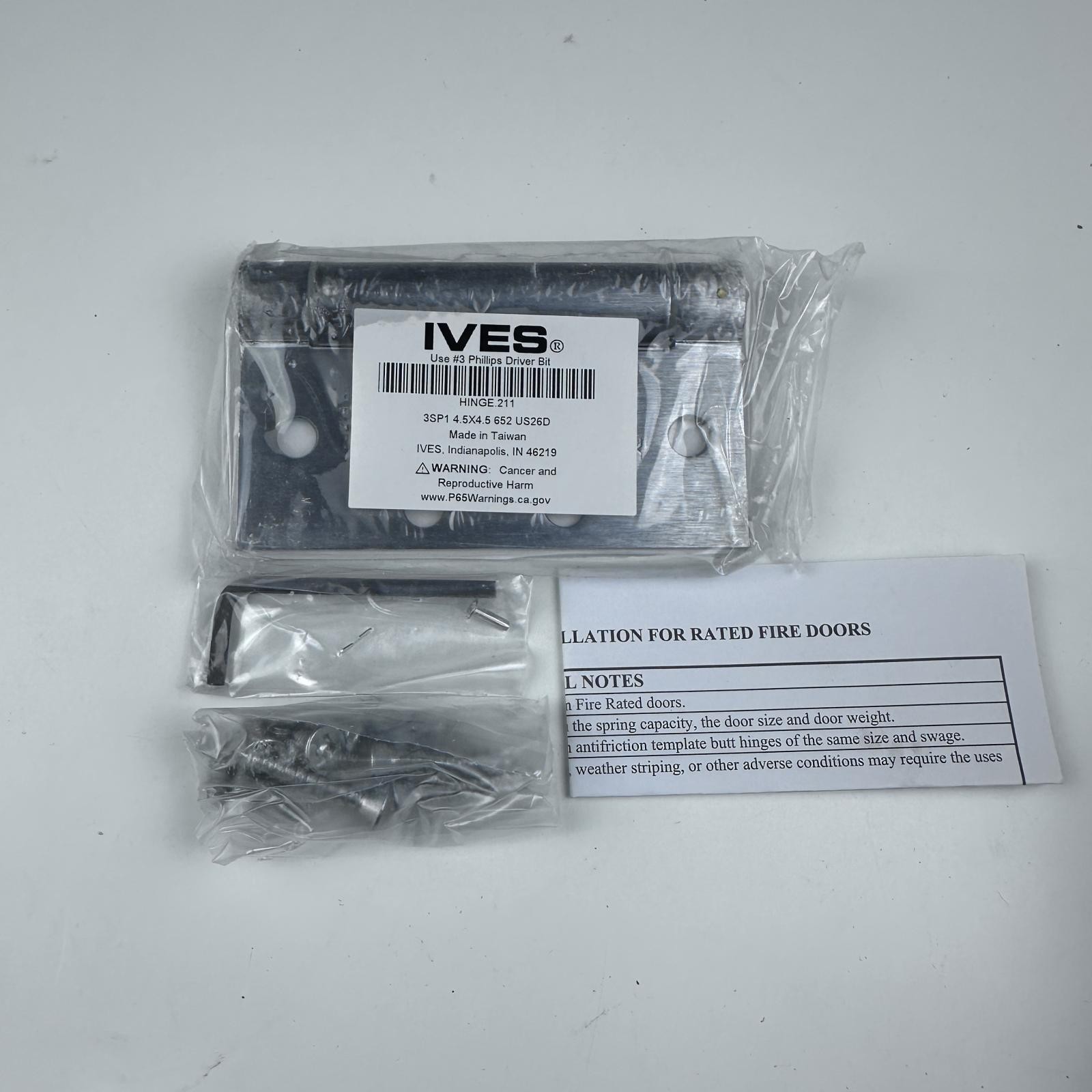 IVES 211 Ball Bearing Door Hinge 3SP1, 4.5″ x 4.5″, US26D Satin Chrome Finish NE