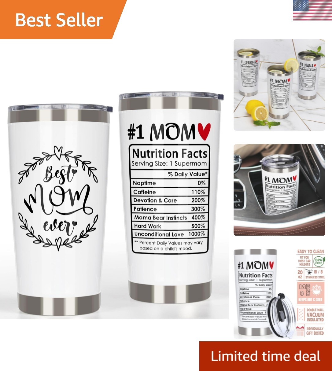 20oz Vacuum Insulated Mom Tumbler – Perfect Gift for Mother’s Day & Birthdays