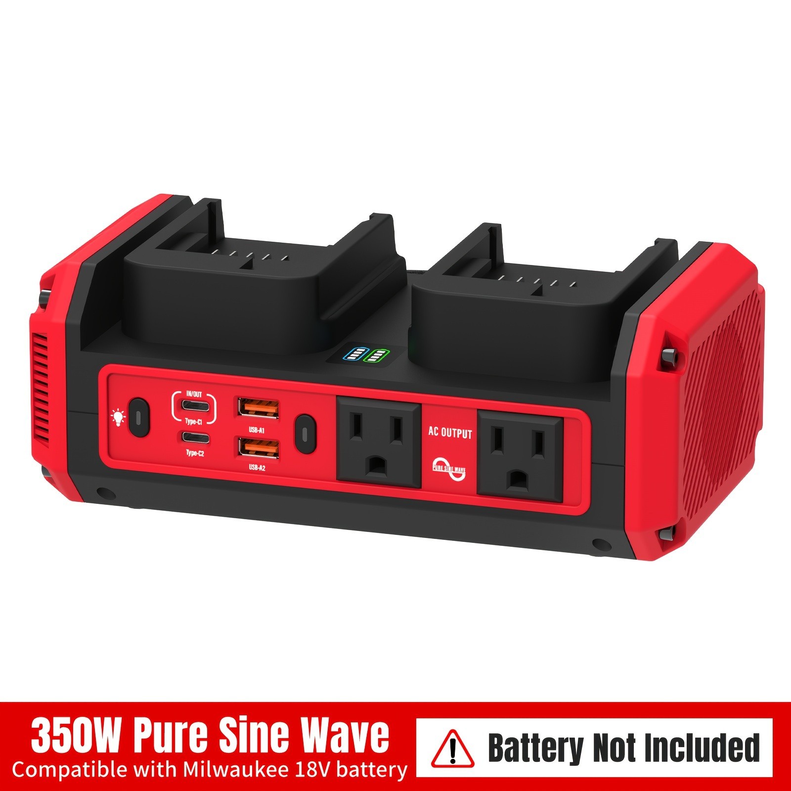 140W PD3.1 Fast Charger + 350W Pure Sine Wave Inverter for Milwaukee 18V Battery