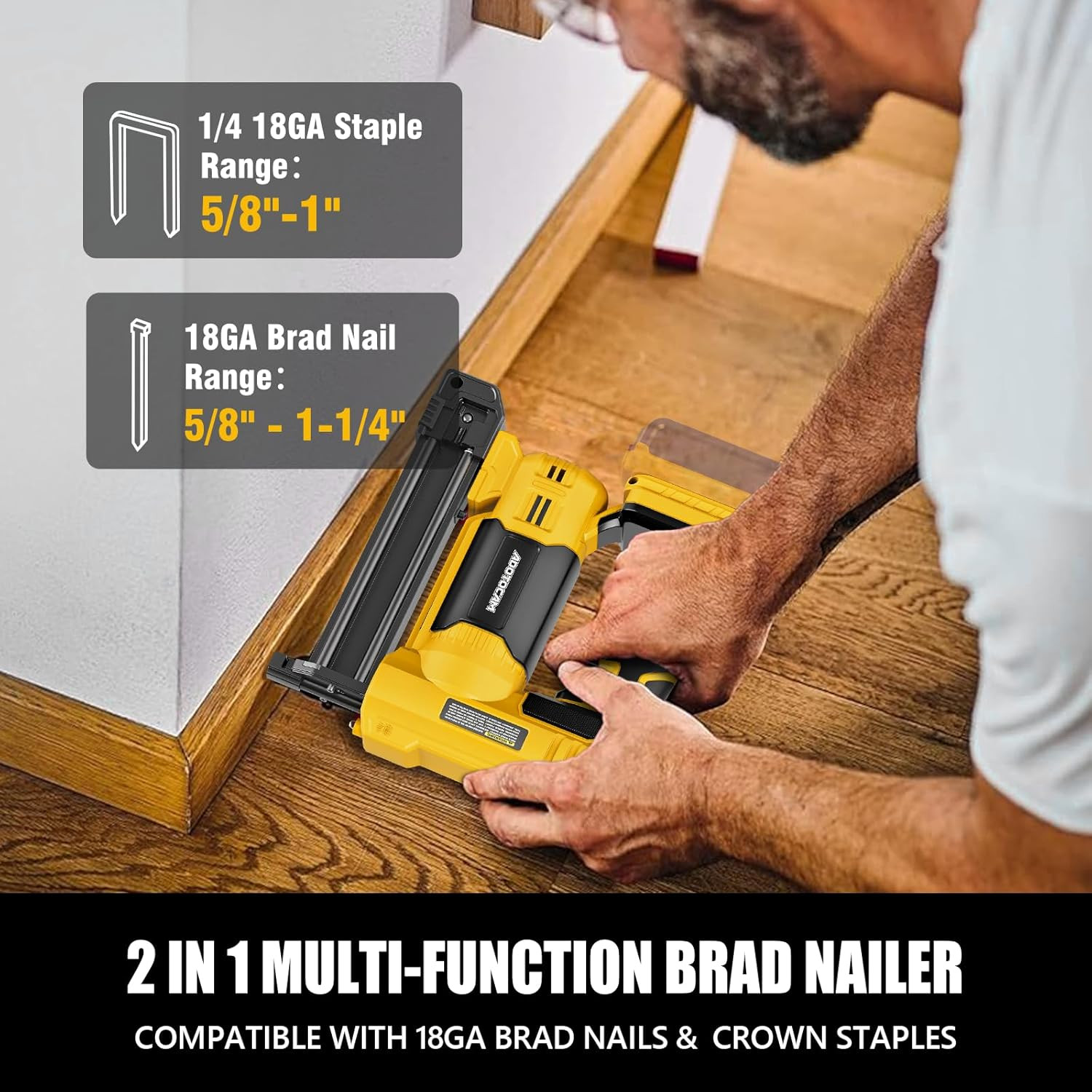 Cordless Brad Nailer for Dewalt 20V Battery (Tool Only), 2 in 1 Cordless Nail Gu