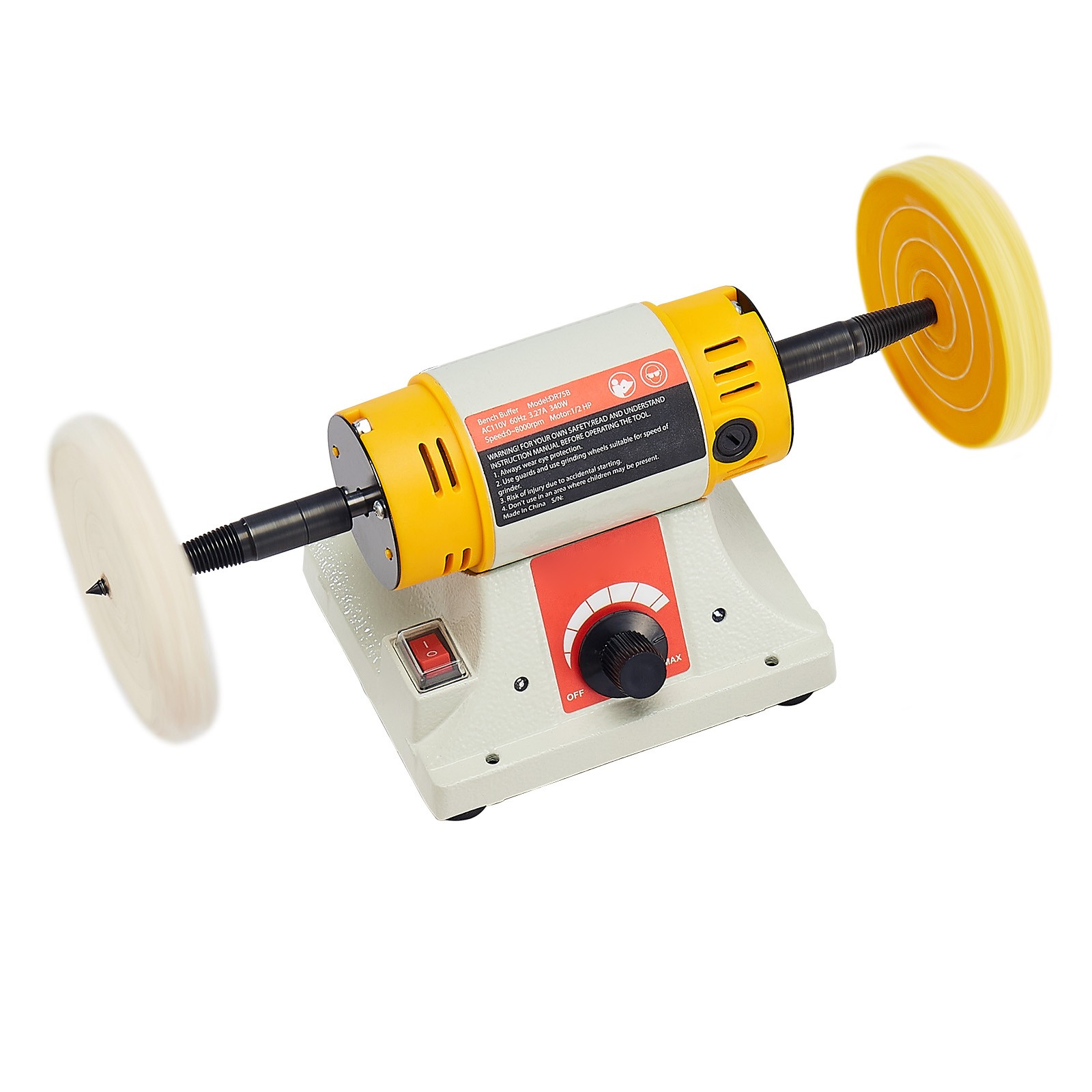 Uimoso 1/2HP Bench Buffer Polisher,Adjustable Speed 0-8000RPM, 3 & 4-inch Wheels