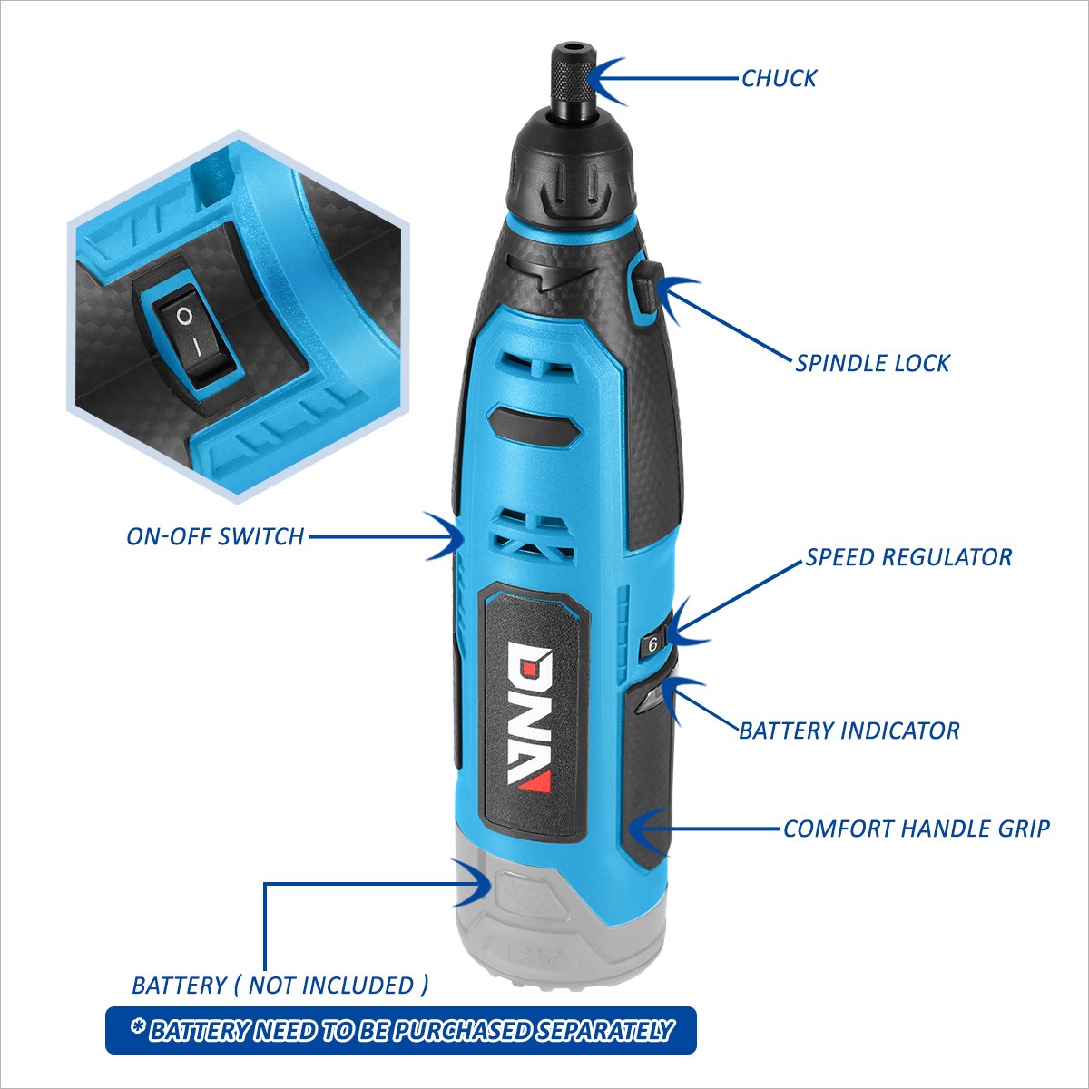 DNA Motoring 12V Electric Mini Grinder Set Grinding Polishing Drilling Tool Blue