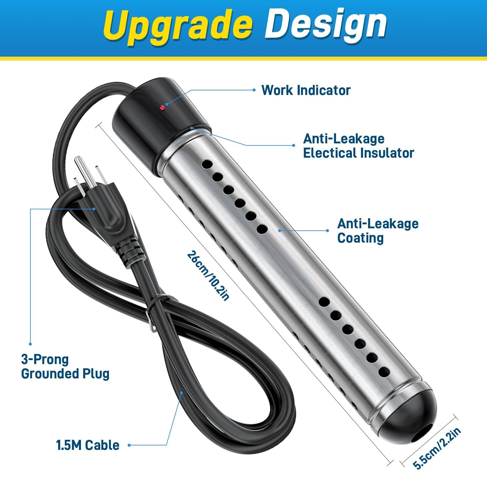 2000W Immersion Water Heater, Portable Water Heater Electric with Real-Time L…
