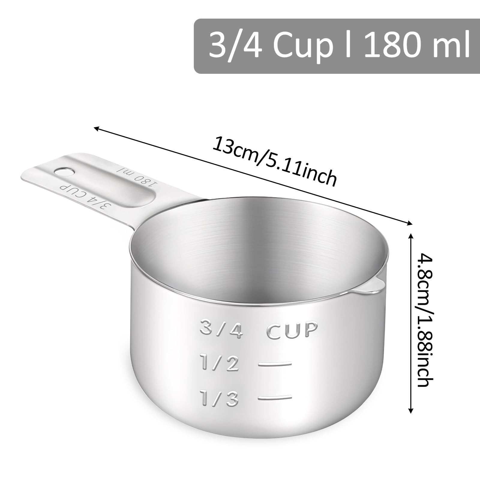 3/4 Cup (180ml, 6oz) Stainless Steel Measuring 15 cm x 19 x 5 cm, Silver
