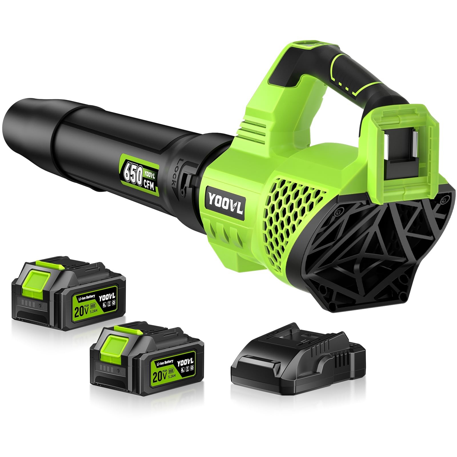 Yoovl Leaf Blower Cordless 650Cfm Electric Leaf Blowers 2 X 5.2Ah Batteries And