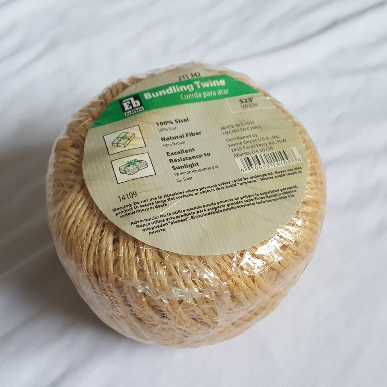 Everbilt 14109 525 ft. Bundling Twine Natural 100% Sisal Twisted rope 211 342..